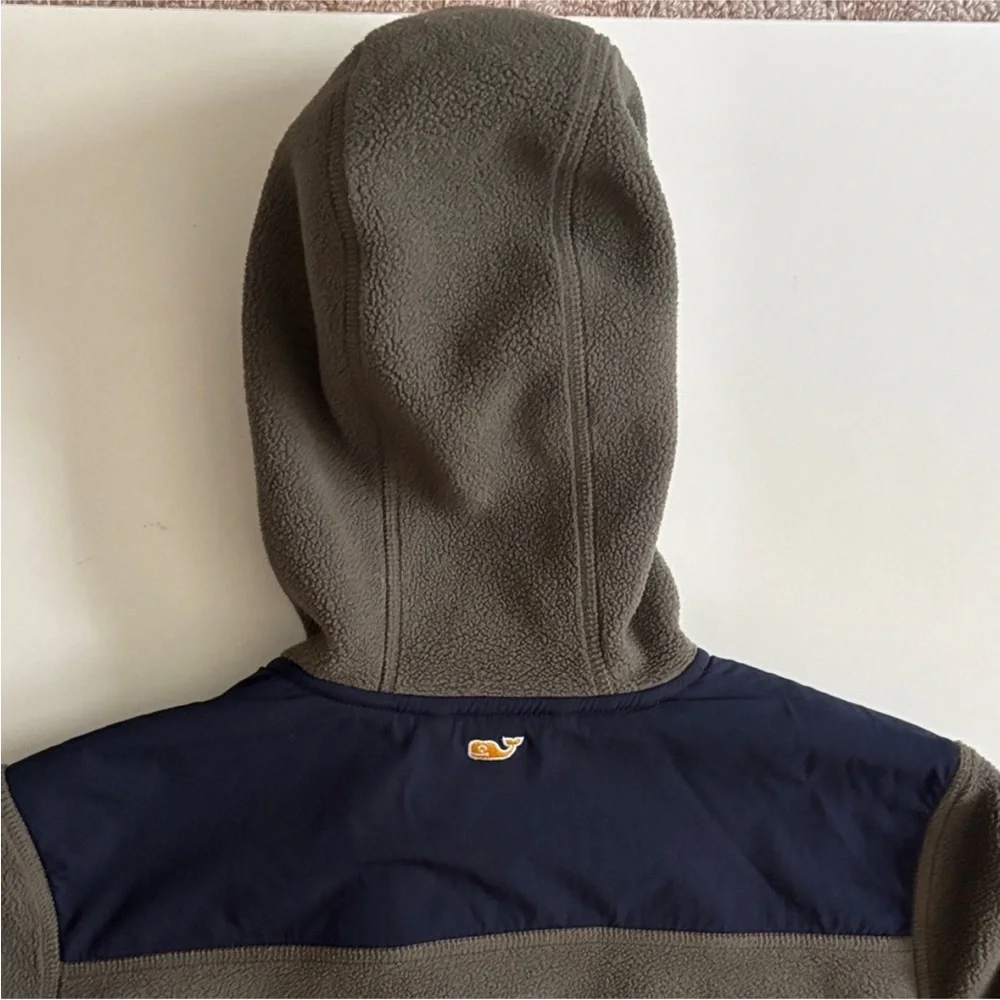 Vineyard Vines Navy and Olive Shep Fleece with Orange Zipper
